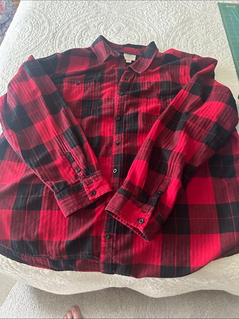 St. John's Bay Red and Black Plaid Button-Down Shirt